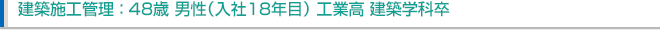 建築施工管理:48歳 男性(入社18年目)工業高 建築学科卒